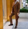 メンズスーツ高品質の茶色の男性タキシードウェディングビジネス春秋のメンズ3ピースジャケットパンツベストトレイジーデマブル