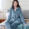 Ensembles de pyjama en flanelle pour femmes, mode broderie en peluche, chaud, confortable, vêtements de nuit simples, différentes couleurs, poche épaisse