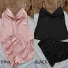 Seksowna piżama damska jedwabna jedwabna piżama set piżama szorty różowy czarny niebieski m l xl V-deck Niski krój gładki kadr Casual Summer 231128