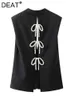 Pants Deat Fashion Women's Vest Notched Collar Loose Single Button Backless Preal Bow Sleeveless Waistcoat Autumn 2023 New 17a968h