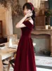 Evening Dresses Wine Red Cocktail Dresses 2023 Summer Bride Temperament Suspender Veet Engagement Dresses Women's Dresses