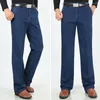 Erkek kot pantolon düz bacaklı denim pantolon renkli yüksek bel geniş bacak resmi iş tarzı pantolon esnek uygun