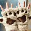 Kinder-Fäustlinge, Cartoon-Handschuhe, verdickt, fingerlos, Plüschbären, warm, niedlich, dicke Fleece-Finger, halbe Winter-Fäustlinge, Handschuhe R231128