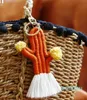 Keychains Handmade Knitted Cotton Thread Wrapped Tassel Cactus Keychain For Women Fashion Boho Style Boutique Jewelry Wholesale