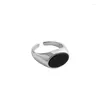 Bagues de cluster Réel Simple Ins Style S925 Sterling Silver Homme Bague Noir Onyx Plan Rond Solide Mode Femme Pour Femmes Cadeau