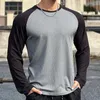 Men's T Shirts Patchwork Skinny T-shirt Men Autumn Long Sleeve Gyms Fitness Training Bodybuilding Tees Tops Male Running Sport Clothing