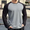 Homens camisetas Patchwork Skinny T-shirt Homens Outono Manga Longa Ginásios Treinamento Fitness Musculação Tees Tops Masculino Correndo Roupas Esportivas