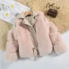 Down Coat Girls Fur Jacket Cotton Outwear Overcoat 2023 Vintage Warm Thicken Plus Velvet Winter Autumn Teenager Fuzzy Children's Clot 231128