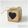 Hediye sargısı 500pcs Kraft Paper Hollow Out Out Love Heart Favor Box Doğum Günü Partisi El Yapımı Sabun Takı Şeker Ambalaj Kutuları Drop Dhytu