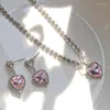 Hanger Kettingen Y2k Roze Hart Ketting Oorbellen Set Voor Vrouwen Meisjes Fonkelende Cross Drop Verjaardagscadeau Trendy Sieraden