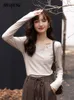 Women's T-Shirt MISHOW Knitted T-shirts Y2k Autumn Female Solid Folds Oneck Pullover Long Sleeves Tops Korean Fashion Women Clothing MXB41Z0778 230428