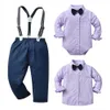 Clothing Sets Baby Boys Gentleman Outfits Suits Long Sleeve Shirt Suspenders Pants Bow Tie Clothes Set 231127