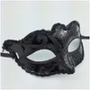 Party Masks Women Girls Y Black Lace Edge Venetian Masquerade Hallowmas Mask med Shining Glitter Dance Drop Delivery Home Garden Fe Dhzen