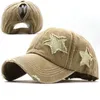 Bollkåpor 100% tvättade denim hålstjärna baseball cap hattar höst sommarfiske hatt för män kvinnor kepsar casquette hattar gorras 231127