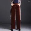 レディースパンツルーズベルベットワイドレッグレトロブラウンハイウエストソリッド韓国スタイルの女性クラシックボタンストレートズボン