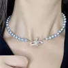 Designer Viviene Westwoods Viviennewestwood New Western Empress Dowager Blue Pearl Saturn Necklace Personlig mångsidig Full Diamond Classic Planet Colla