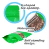 Grön stand up matt aluminiumfolie självtätningspåsar med tydliga framfönster värmeförslutbara återförslutningsbara påse för matlagring LX4327