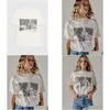 Mulheres T-shirt Camisetas Estética Po Gráfico Camisetas Mulheres 2023 Roupas de Verão Bege O Pescoço Manga Curta Vintage Moda Tees Tops Dr Dh5Rq