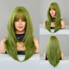 Synthetic Wigs Vanilla Green Layered Wig St. Peter's Park Women's Party Wig Long Straight Hair Synthetic Fiber Head Set