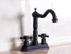 Kitchen Faucets Double Handles Black Color Oil Rubbed Bronze Swivel Spout Bar Sink Bathroom Two Holes Basin Faucet Mixer Tap Anf148