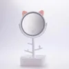 Compact Mirrors Ears LED Makeup Mirror With Light Lamp With Storage Desktop Rotating Cosmetic Mirror Light Adjustable Dimming USB Vanity Mirror 231128