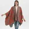 Scarves 2023 Fashion Print Winter Poncho Shawl Cashmere Women Flame Auspicious Cloud Split Wool