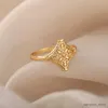 Band Rings Vintage Hollow Flower Rings For Women Men Stainless Steel Gold Color Ring Aesthetic Wedding Couple Rings Jewelry Gift R231130