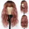 Perucas sintéticas peruca ladi moda rosa marrom médio longo cabelo encaracolado milho barba franja peruca chapelaria