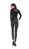 Женские комбинезоны Dompers Grosving Fashion Women Sexy Snake Skin Skin Компания Fauxe Leather Catsuit Zipper Front Bodycon Общий костюм.
