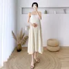 Sukienki macierzyńskie Płaszcz Długie sukienki 2PC Set Set na szyję plisowaną spódnicę z zawieszką ciążową.