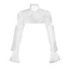 Vestes pour femmes Approvisionnement en sang Original Mousseline de soie Maille Bulle Manches Col montant Court Châle Cardigan Blanc Gothique Tops Vêtements pour femmes