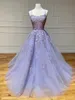 2024 Фиолетовое сиреневое кружевное платье для выпускного вечера с овальными лямками и аппликациями из тюля Формальное платье для дня рождения Выпускные платья Robe De Soiree