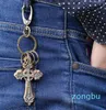 Sleutelhangers Punk Vintage Cross Sleutelhanger Chaveiro Echt Leer Mannen Autosleutelhangers Ring Houder Tas Charm Keyfobs Sieraden Vrouwen Gift