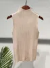 Kvinnors T-skjortor Miyake veckade ärmlös t-shirt Skinny Turtleneck Pulllover Solid Color Slim Fit 2023 Summer Female Fashion Top