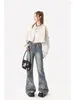 Damen-Jeans, blau, Mikro-Schlaghose mit Stern-Patch, hohe Taille, lässige Hufeisenhose, japanische Vintage-Hosen, vielseitig einsetzbar
