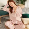 Kadın pijama 2023 bahar pijamaları kadınlar seksi iç çamaşırı ipeksi saten katı pijamalar pijamas pjs için sevimli