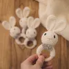 Rattles Mobiles 1PC Baby Toys Wood Teether Crochet Pattern Rabbit Lion Beartoy Born Gift Custom Name 230427