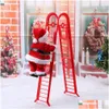 Decorações de Natal 2024 Escada de escalada elétrica Papai Noel com ornamento de música para decoração de festa ao ar livre indoor 231018 gota DHR6D