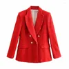 Women's Jackets Ladies Double Breasted Jacket Elegant Woman Red Tweed Blazer Coat Spring Fashion Female Vintage Streetwear Outwear