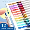 12pcsAquarellpinsel s 12colors Retractable Aquarell Marker Set Drawing Pen Fiber Tip Student Kid Painting Manga School Art Supplies Canetas P230427