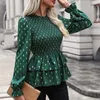 Women's Blouses Ruffle Chiffon Shirt Hem Neckline Tops Puff Sleeve Autumn Rhombus Graphic Shirts Fashion Creative Blusas