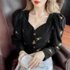 Women's Blouses Shirts Women Blouse Autumn Retro Small Foreign Vague Collar Light Velvet Embroidered Blister Sleeves Short Shirt Tops