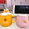 Mugs Mobile Phone Holder Lid Mug Cute Cartoon Ceramic Coffee Cup Home Office Animal Handle Pet Porcelain Milk