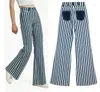 Pantaloni da donna Taglia EU Vita alta Skinny Femme Stripe Pantaloni a gamba larga Color Blocking Pocket Decorazione Flare