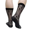 Men's Socks Nylon For Mens Stripe Silk Formal Dress Suit Sexy Sheer See Through Male Fetish Hose Stocking