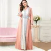 Ubranie etniczne 2pcs eid djellaba muzułmańskie kobiety otwarte abaya kimono kardigan islamski Jalabiya Dubai Turcja Maxi sukienka Ramadan Kaftan Belted