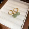 Hoop oorbellen Minar Chinese stijl Green Hetian Jade Natural Stone voor Lady Gold Poled Metal Pendant Earring Statement Sieraden