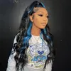 180Density Brazilian Hair Blue with Black Highlight Lace Frontal Wig Transparent Lace Wigs for Women Body Wave Pre Plucked Wigs