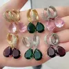 Charme EYIKA Luxe Mode Vrouwen Sieraden Groen Paars Roze Kristal Waterdruppel Dangle Oorbellen Vergulde Teardrop Zirkoon Hoop Earring 231128