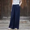 Pantalones para mujer Johnature Mujeres Lino Pierna ancha Color Sólido Cintura Elástica Otoño Pantalón 2023 Suelto Vintage